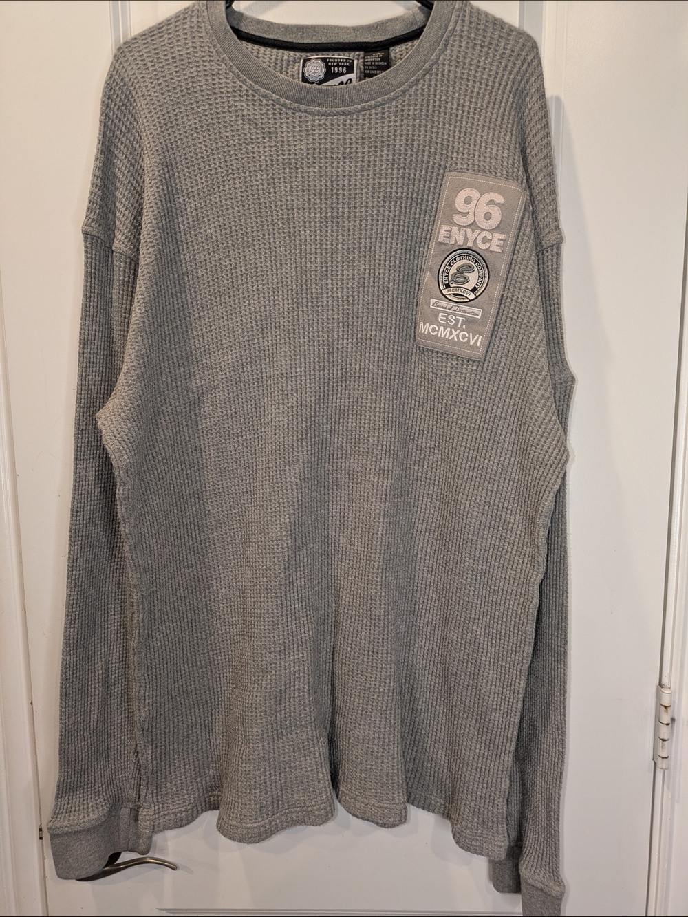 Enyce XXL Gray Waffle Knit Thermal Shirt Y2K Streetwear Long Sleeve Oversized